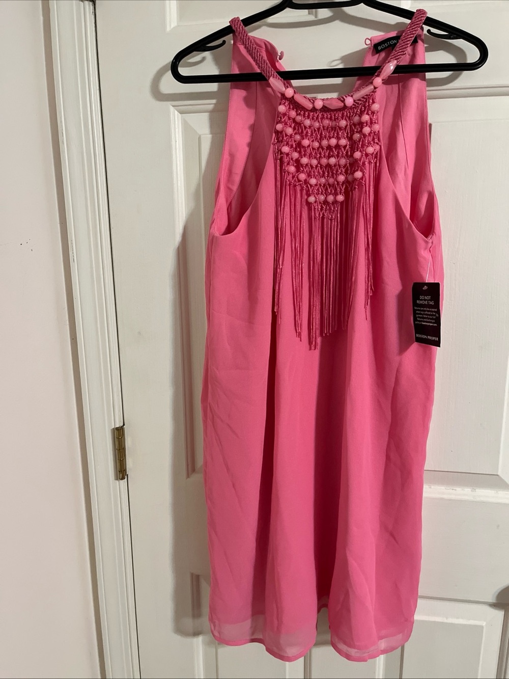 NWT Boston Proper NEW Bead Fringe Flowy Halter Dress MEDIUM Pink